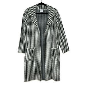 CYRUS Size M Coatigan Open Cardigan Coat Long Black White Houndstooth Pockets